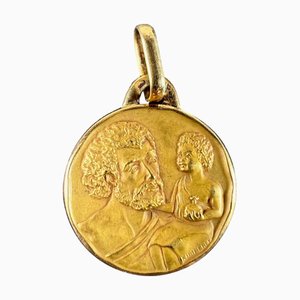 Pendentif Médaille Saint-Christophe Vintage en Or Jaune 18 Carats de Kimberley, France, 1920s