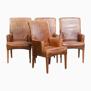 Esszimmer- oder Besprechungsstühle aus Hellem Cognacfarbenem Rindsleder, 4 . Set