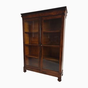Bibliothèque Biedermeier en Noyer et Verre Antique, 19ème Siècle