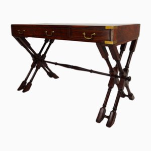 Bureau à Tréteaux Vintage, Anglo-Indien Military Campaign avec Incrustation en Laiton