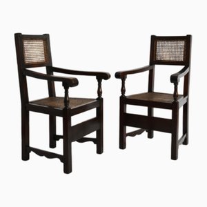 Armlehnstühle aus gedrechseltem Holz & Rohrgeflecht, 1910er, 2er Set