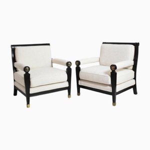 Neoklassizistische Armlehnstühle aus ebonisiertem Holz & Rohrgeflecht, 1960er, 2er Set