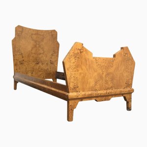 Art Deco Cubist Single Bed in Birch Burl, 1930s-1940s