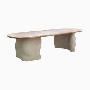 Noa Table in French Oak and White Chamotte Stoneware by Alice Lahana Studio
