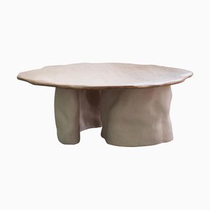 Nü Table in French Oak and White Chamotte Stoneware by Alice Lahana Studio