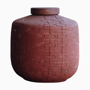 Remember Us Double Happiness Jar 78 in Red Stoneware by Marie Martin Ceramics