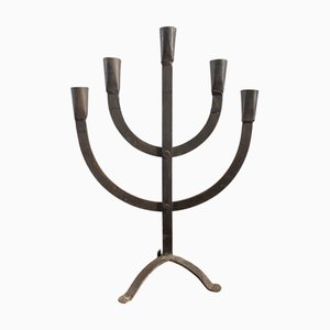 Bougeoir Brutaliste à Cinq Branches en Fer Forgé, 1800s