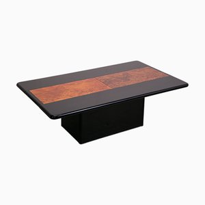 Table Basse Laquée Noire et Loupe avec Bar, 1980s
