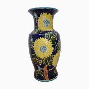 Große handbemalte Vintage Keramikvase, 1980er