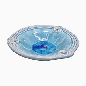Obstschale aus blau glasierter Keramik, 2000er