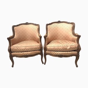 Bergère Sessel aus Naturholz im Louis XV Stil, 1900er, 2er Set