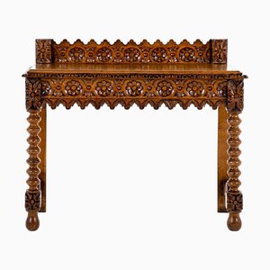 Table d'Entrée Victorienne en Chêne Sculpté