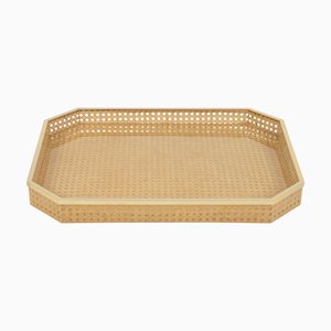 Mid-Century Modern Serviertablett aus Rattan & Messing von Christian Dior, 1970er