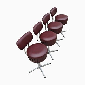 Mid-Century Modern Drehstühle aus Stahlrohr & Leder, 1970er, 4 . Set