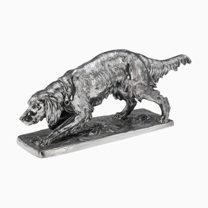 Sculpture : chien de chasse en mouvement Argenté Bronze Animal