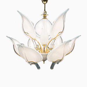 Large Gilded Nine Leaf Chandelier, 1970s