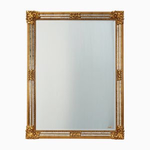 Grand Miroir Baroque Au Cadre Or Blanc – 96x57 Cm, Fabrication Italienne