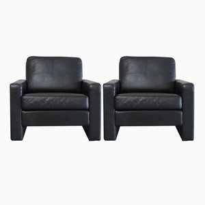 Set of Vintage Conseta Black Leather Armchairs from Cor