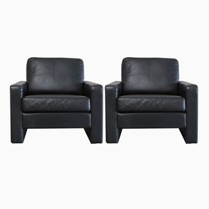 Vintage Conseta Black Leather Armchairs from Cor, Set of 2