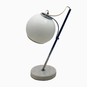 White Table Lamp with Adjustable Glass Lampshade and Marble Base, 1970s