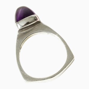 Bague Moderniste Argent Sterling - Design Scandinave, Poinçon D'orfèvre, Taille Extensible - Bijou Vintage