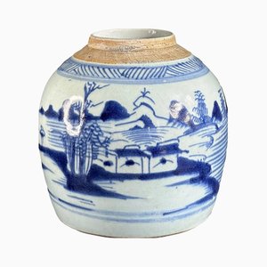 ANCIEN POT EN porcelaine chinoise bleu et blanc avec figurines, Qing EUR 175,18 - FR