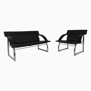 Sofá y sillón DS-127 de cuero negro de Gerd Lange para de Sede, años 80. Juego de 2