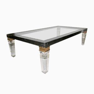 Large French Acrylic Glass, Wood, and Lacquer Coffee Table, 1970s