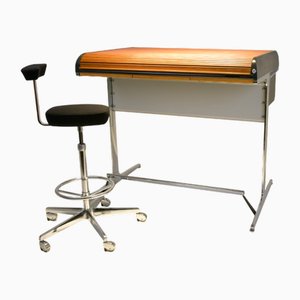 Bureau Années 70 En Métal Vert Avec Dessus En Verre Biseauté - Design Moderne