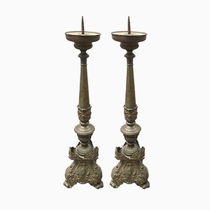 Italian 19th Century Brass Candle Holders, Set of 2