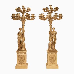 Paire De Bougeoirs Perroquet - Porcelaine Et Bronze, Vert, Déco Vintage