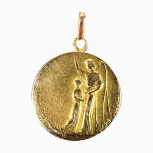 Médaille art déco en plaqué or fix avec poinçon de la Vierge Marie