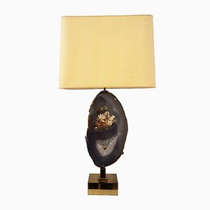 Table Lamp in Gilted Brass and Agate by Willy Daro, 1970s