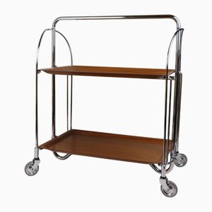 Carrello di Servizio Mobile a 2 Livelli, Carrello Portaoggetti Pieghevole su Ruote, Ripiano in Vetro a 2 Livelli, Carrello per Isola Cucina