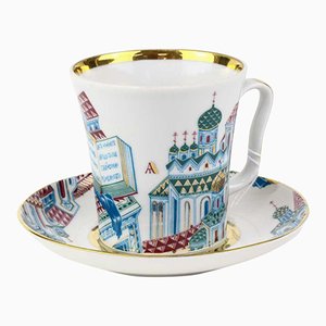 Tasse à Thé et Sous-Tasse Vintage de the Imperial Porcelain Factory of St Petersburg, Russie