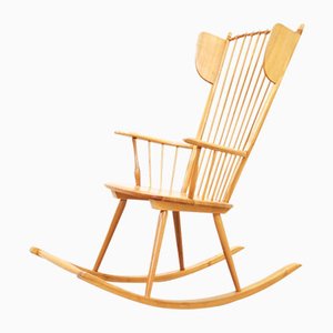 Mid-Century Wingback Rocking Chair by Albert Haberer for Hermann Fleiner