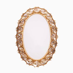 Specchio vintage placcato in oro con luce di Palwa, anni '60