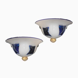 Murano White & Blue Wall Lights, 1980s, Set of 2