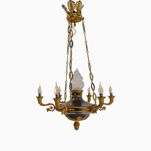 Lustre Plafonnier Style Baroque - Feuilles D'acanthe Dorées - 3 Lumières - Fer Forgé - NEUF