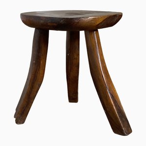 Tabouret Vintage En Pin Style Brutaliste Des Années 70 - Couleur Marron Clair, Ancien
