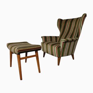 Wingback Chair & Ottoman, 1950s, Set of 2