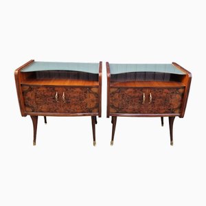 Tables De Chevet Art Déco – Noyer Blond – Années 40 – Paire – Vintage Italie