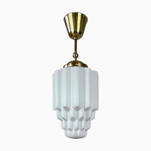 Suspension Vintage Verre Fleur Blanc Domec Sobodec France 1970-1990