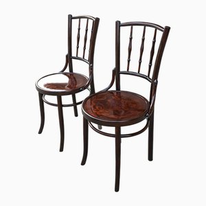 Tabouret Art Nouveau 1900 Style Thonet Ou J.J. Kohn N°3554 – Bois Courbé Et Velours Géométrique