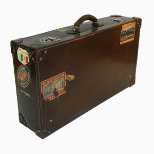 Antique Italian Leather Suitcase, 1950s