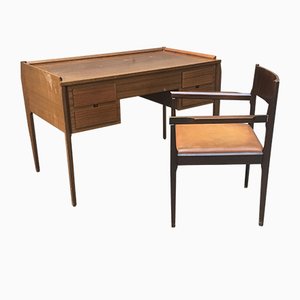 Small Vintage Italian Desk with Matching Chair, Set of 2