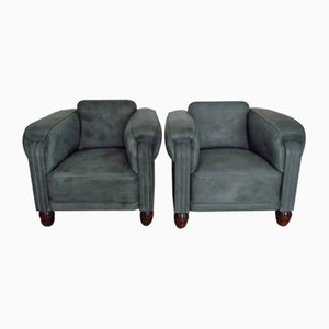 Art Deco Leather Club Chairs, 1920s, Set of 2