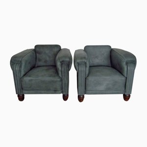 Set of Art Deco Leather Club Chairs, 1920s