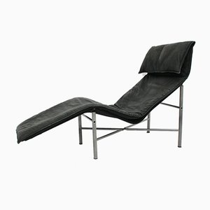 Chaise-longue de cuero negro de Tord Bjorklund, años 70