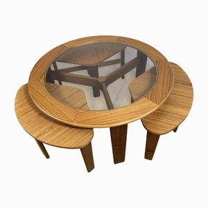 Mid-Century Modern Couchtisch Oval Massivholz Mit Schublade – 120x60x40cm Braun Beige, Wohnzimmer Beistelltisch